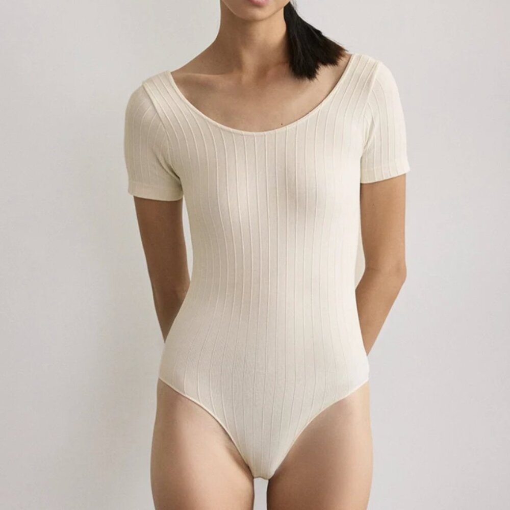 From Rachel - Seamless Wide Rib T-Bodysuit - Color : Chantilly - Size XS